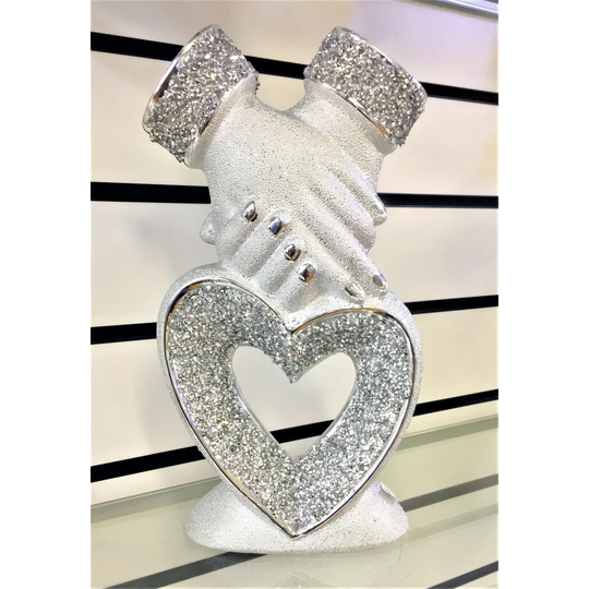 Eucptus Crushed Diamond Romany Beautiful Hand Handshake Over Heart Shape Figurine