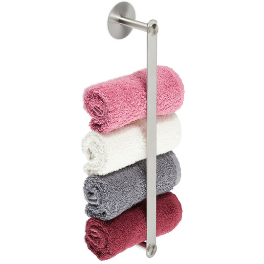 Towel Storage Rail for Bathroom, Stainless Steel, 40.5 cm, Without Drilling, Self-Adhesive to the Wall, Silver - Relaxdays