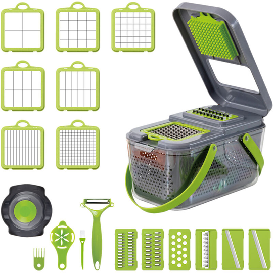 Asupermall - 22 in 1 Multifunctional Vegetable Chopper Manual Chopper with Container Food Chopper Cutter for Onion Garlic Carrot Potato With Egg