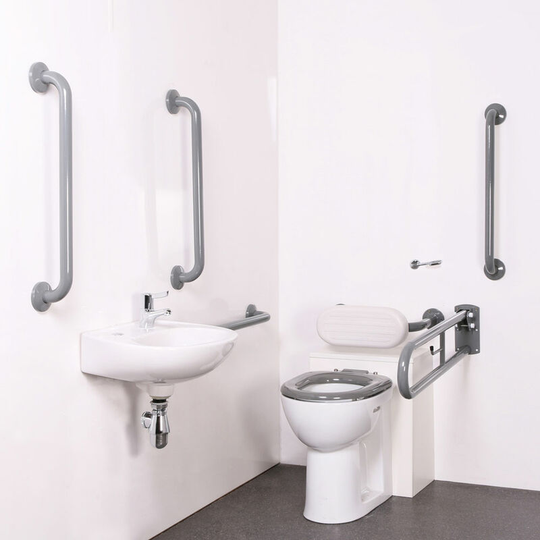 NymaPRO Back to Wall Doc m Toilet Pack with Stainless Steel Grab Rails - Grey - Nymas