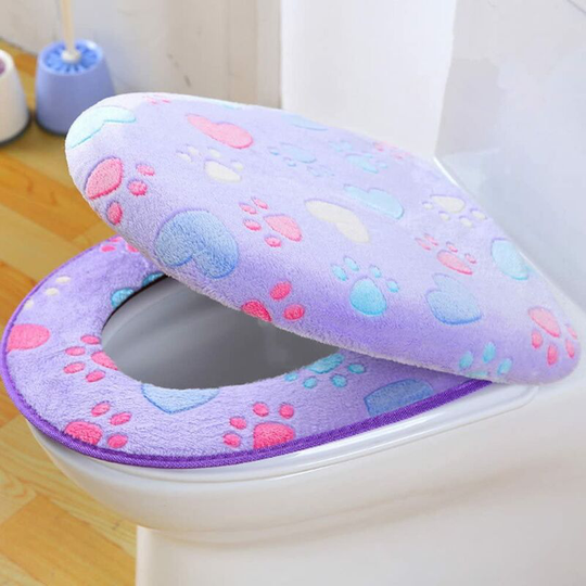 Toilet Seat Cover Set Winter Thicker and Warmer Washable Toilet Mat Fabric Pads - 1 * Toilet Seat Cover, 1 * Toilet Cover (Purple) - Litzee