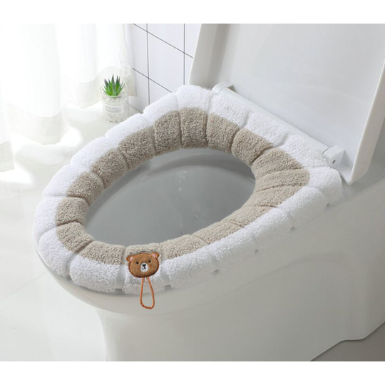 5pcs Universal Waterproof Toilet Seat Cushions with Hanging Loop - Soft and Warm - Washable(Khaki)