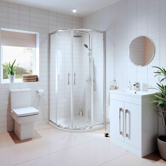 Bathroom Suite Quadrant Shower Enclosure Basin Sink Vanity Unit Toilet wc 800mm - White