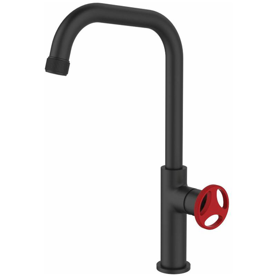 Sea-horse - Kitchen Mixer Tap Sink Faucet Black Finishing with Red Handle Industrial Design