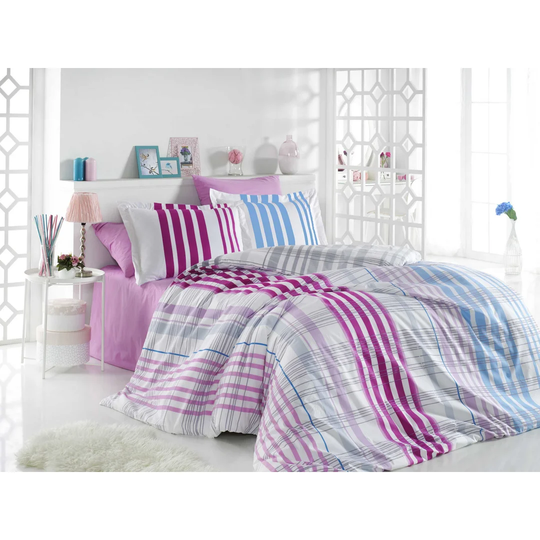 Fredericks Fuchsia/White/Blue 100% Cotton Duvet Cover Set