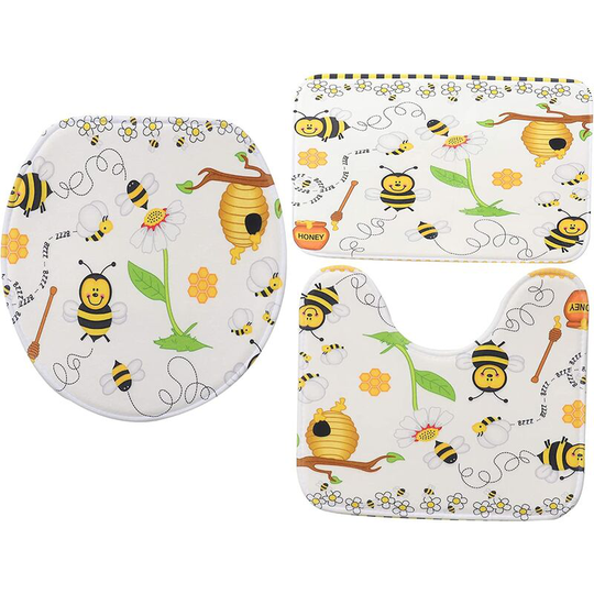 Betterlifegb - Honey Soft Bath Mat Bees Betterlife,Bathroom Rug Set 3 Pieces Rug Toilet Seat Lid Cover Mat Anti-Skid Pad for Thanksgiving Decoration