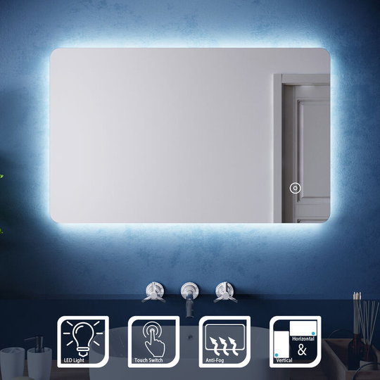 ELEGANT 800 x 500mm Smart Backlit LED Illuminated Bathroom Mirror with Light Sensor and Demister