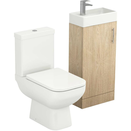 Wholesale Domestic - Nero Oak 400mm 1 Door Floor Standing Cloakroom Vanity Unit and Toilet Suite - Oak