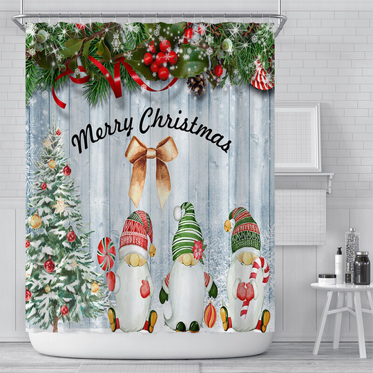Christmas Shower Curtain Bathroom Red and Black Checkerboard Car Snow Festival Bathtub Decoration Pine Diamond 180x180cm (Style 1)