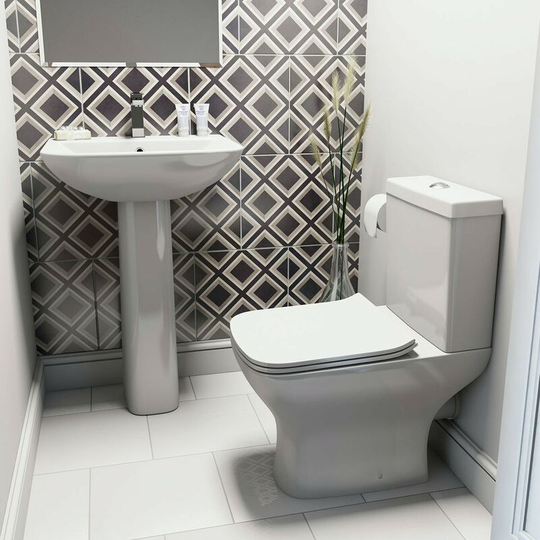 Derwent square compact cloakroom suite with full pedestal basin 550mm - White - Orchard