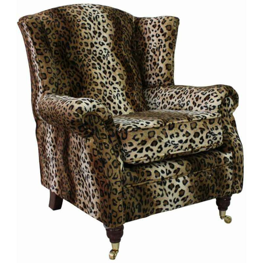 Wing Chair Fireside High Back Armchair Brown Leopard