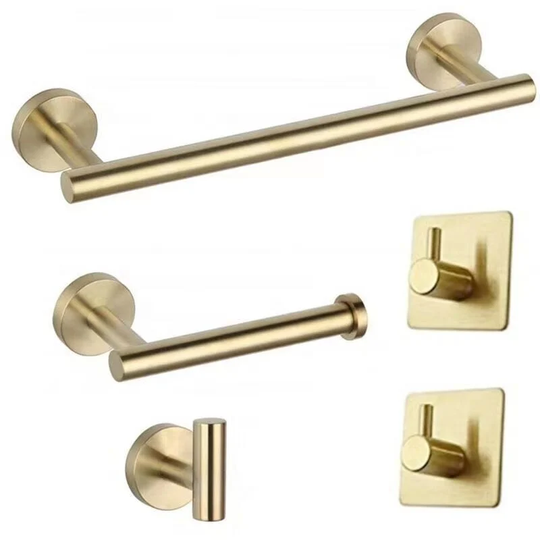 Set of 5 Gold Bathroom Sets Wall Mounted, Robe Hook, Wall Mounted Toilet Paper Holder, Towel Ring, 16'' Towel Rack, Bathroom Accessories, Towel Rack,