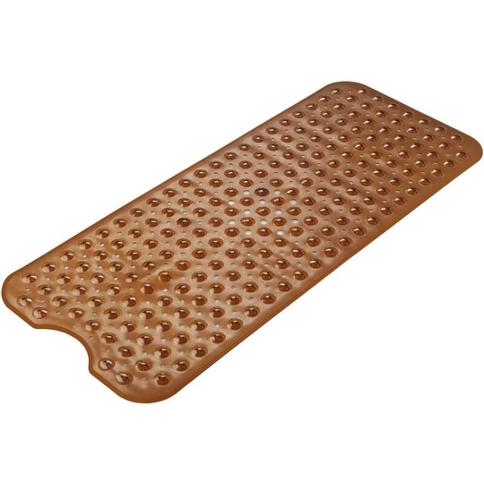 40 x 16In Non-Slip Shower Mats with Suction Cups and Drain Holes, Machine Washable, Clear Brown