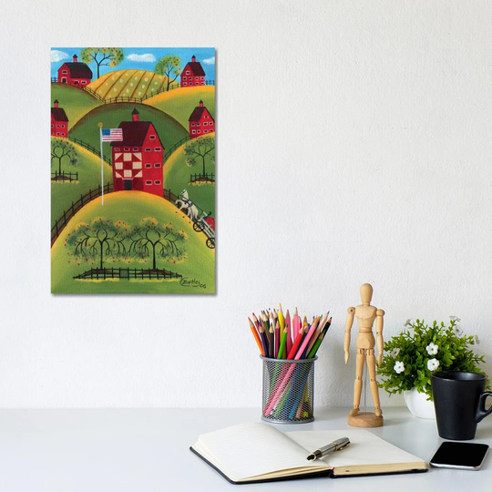 Red Apple Quilt Barns by Cheryl Bartley - Graphic Art Print on Canvas
