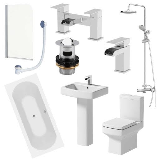 Royan Complete Bathroom Suite Bundle with Double Ended Curved Bath - 1700mm