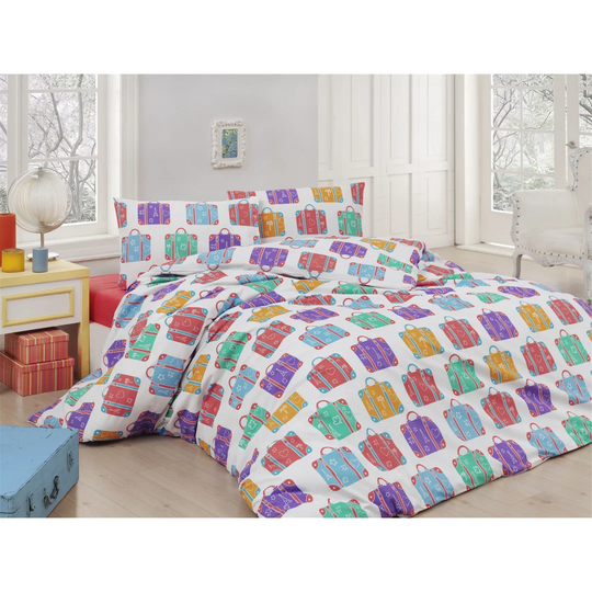 Milne White/Purple/Yellow 100% Cotton Duvet Cover Set