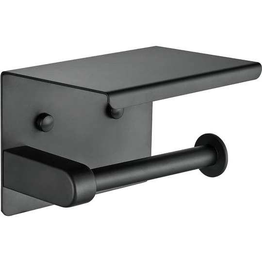 Toilet Paper Holder, Adhesive Toilet Paper Holder, Paper Dispenser with Shelf, Stainless Steel, Black