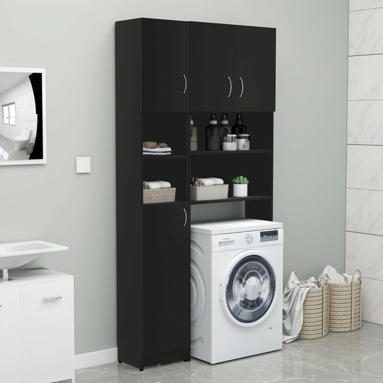 Washing Machine Cabinet Set Black Chipboard - Black