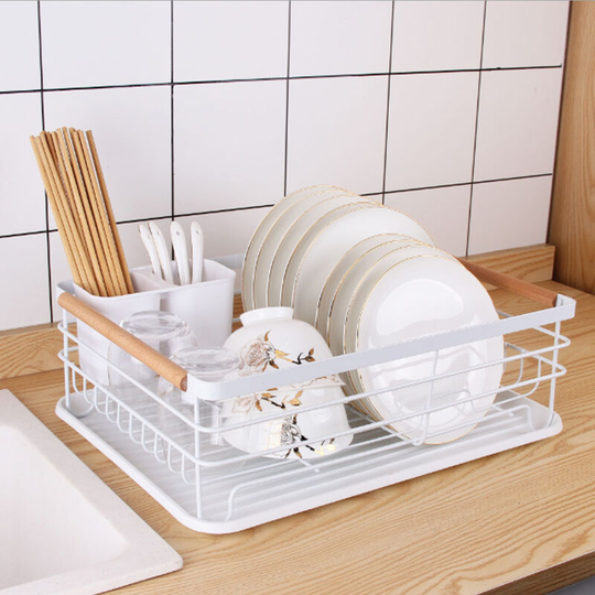 Metal Dish Drying Rack with Cutlery Holder Drip Tray - Livingandhome