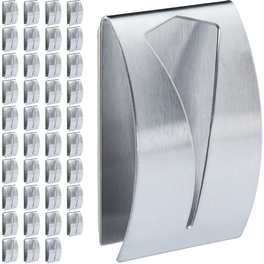 Relaxdays - Towel Hooks, Set of 40, Self-Adhesive & Detachable, Matt Stainless Steel, Kitchen & Bathroom, Square, Silver