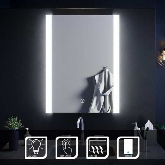 Aluminium Alloy Framed Bathroom Mirror Wall Mounted Illuminated led 800x600mm Vertical Mirror with Touch Sensor - Elegant