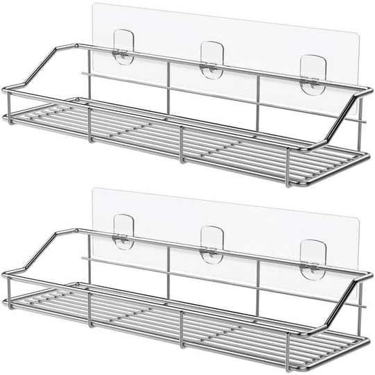 Shower Caddy Bathroom Shelf Basket Toilet Kitchen Spice Rack SUS304 Stainless Steel No Drilling - 2 Pack