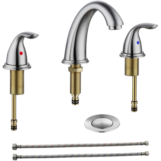 Double-handle three-hole split faucet (faucet + stainless steel drain + 9/16 hot and cold water inlet pipe*2), wire drawing