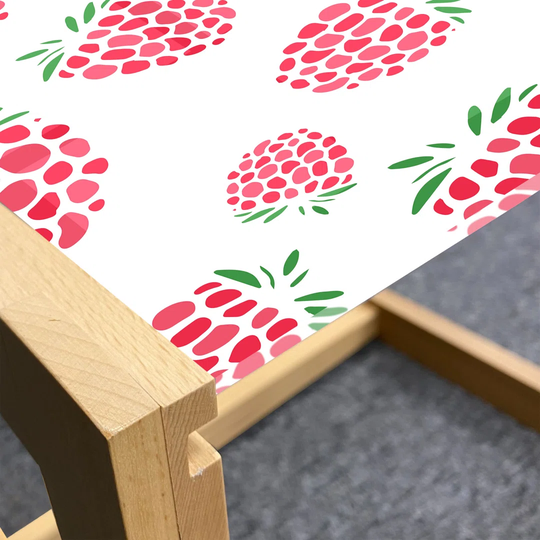 Fruit Coffee Table, Summer Design Pattern With Raspberries, Acrylic Glass Center Table With Wooden Frame For Offices Dorms Dark Coral Fern Green