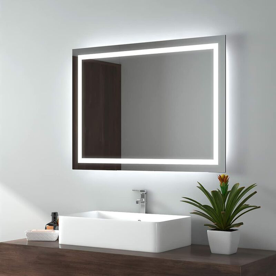 Emke - Illuminated Bathroom Mirror with led Light 800x600mm - Rectangular Backlit Vanity Mirror Wall-Mounted Bedroom Makeup Dressed Mirror with