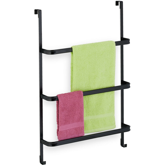 Relaxdays - Towel Rack, 3 Rails, Steel, h x w x d: 85 x 54.5 x 15 cm, Door Towel Holder, Steel, Black