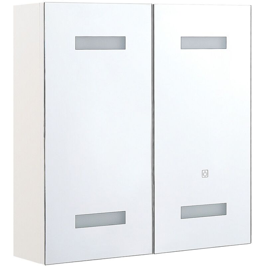 Hanging Wall Mirror 2 Door Cabinet with LED White Storage Cupboard Talagapa - White