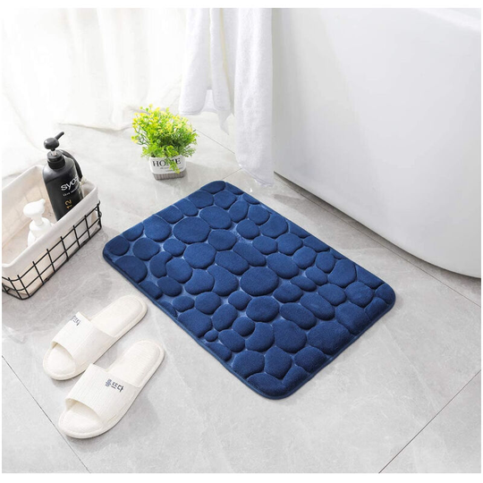 Perlerare - Non-Slip Memory Foam Bath Mat Rug, Absorbent Machine Washable Bathroom Mat, Shower Mat for Bathroom, 40 x 60cm, Navy
