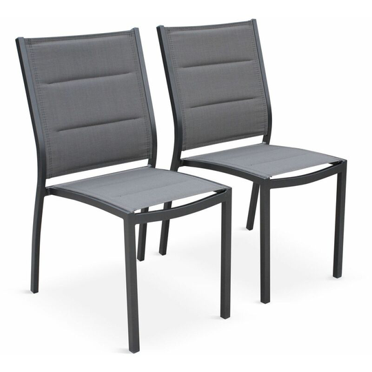 Set of 2 chairs - Anthracite Chicago / Philadelphia - Stacking, in anthracite aluminium and dark grey textilene - Anthracite