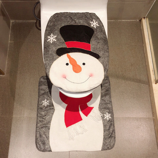 Christmas Snowman Santa Deer Toilet Seat Cover and Rug Set Red Christmas Decorations Bathroom (Snowman Style 2)