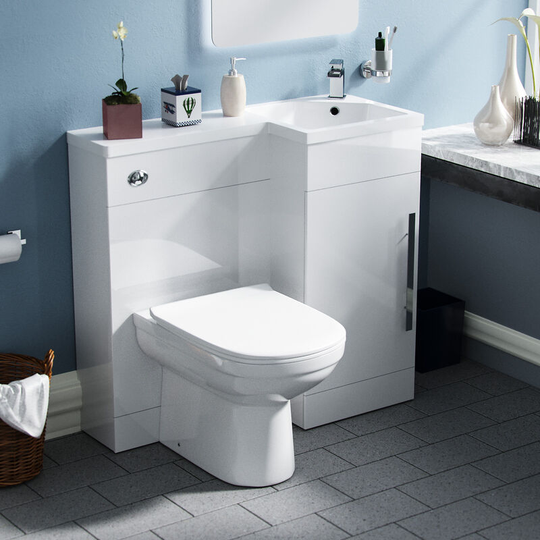 Neshome - Debra White L-Shape rh Small 900mm Vanity Unit Sink Toilet Bathroom - Flat Pack