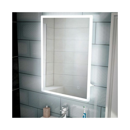 HIB - Vega 50 Portrait Demistable led Bathroom Mirror with Charging Socket 700mm h x 500mm w