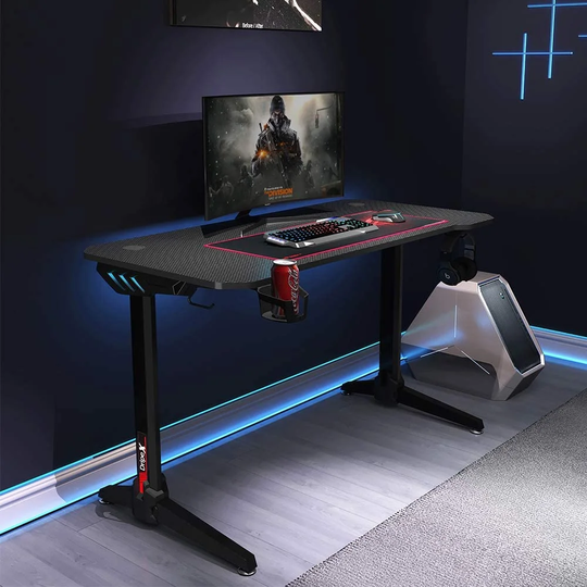Symple Stuff 44.5" Gaming Desk, T-shaped Ergonomic Gaming Desk For Pc With Cup Holder, Headphone Hook & Storage Basket, Black