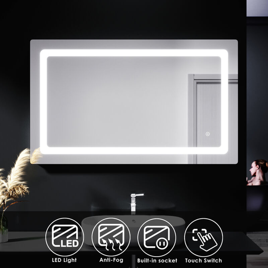 Illuminated led Bathroom Mirror Lights Shaver Socket Wall Mounted Mirror with Touch Switch Demister Pad 1000x600mm - Elegant