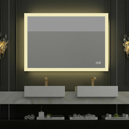 600 x 800mm Backlit Illuminated led Bathroom Mirror with Demister Pad Touch Sensor 3 Color Dimmable Vertical Horizontal Wall Mounted - Miqu