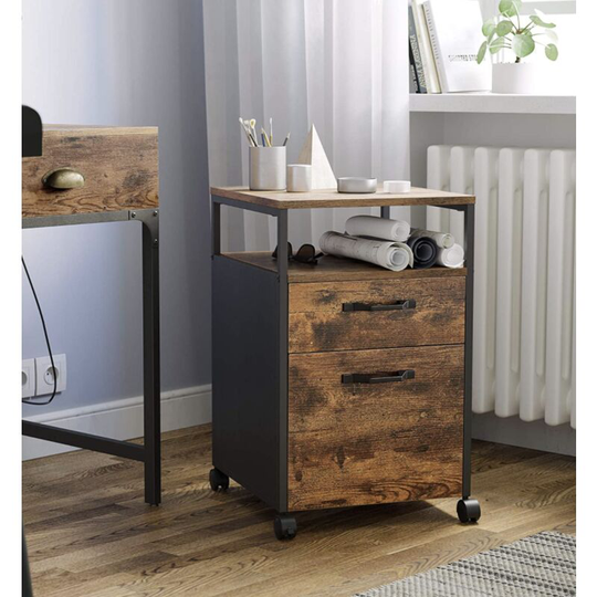 Industrial Filing Cabinet Office Storage Desk Unit Vintage Rustic Wheels Drawers
