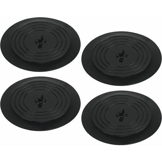 BR-Vie 4 Pcs Universal Bath Plug, Suction Cup Sink Drain, 15cm Silicone Bath Plug Drain Stopper for Kitchen Bathroom Sink Laundries Black