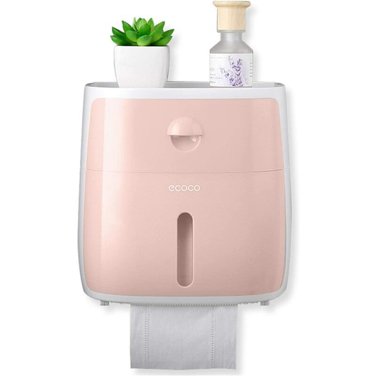 Durable Adhesive Toilet Roll Holder, No Drilling, Bathroom Fixtures, 3M Self Adhesive, with Waterproof and Dustproof Cover (Pink)