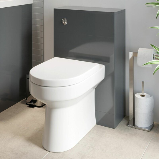 Modern Bathroom Toilet Unit Concealed Cistern WC BTW Soft Close Seat Grey 500mm - Grey
