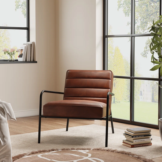 70Cm Wide Pu Leather Upholstered Armchair With Metal Frame