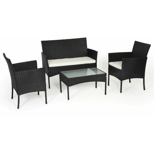 Tulum - Set of Garden Furniture in Black Resin - 4 Seaters, 2 Armchairs, 1 Low Table, 1 Bench - with Zippered Seat Cushions brown - Black Brown