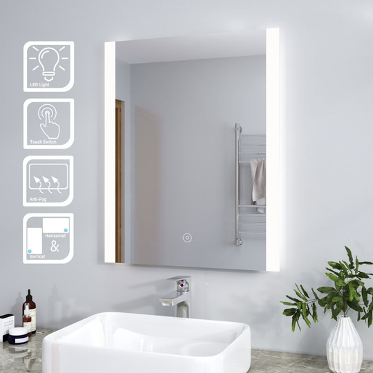 Led Illuminated Bathroom Mirror Vertical Horizontal Mirror 800x600mm Bathroom Mirror with Demister Pad - Elegant