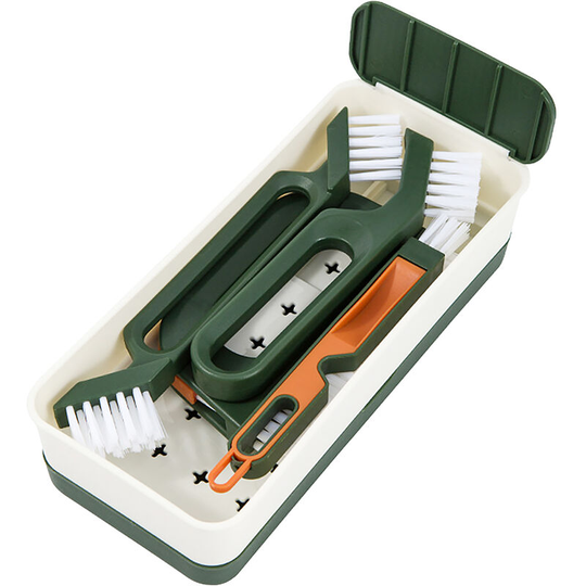 4PCS Groove Gap Cleaning Brush Floor Brush With Storage Box Cleaning Door Window Track Corner Gap for Kitchen Bathroom Bathtub Tile Glass, Green