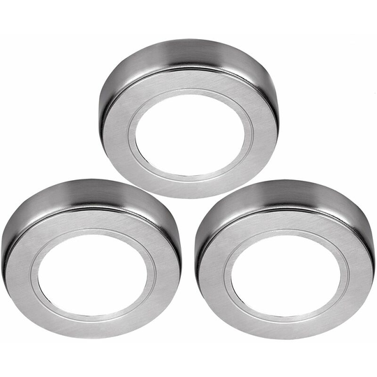 Loops - 3x chrome Round Surface or Flush Under Cabinet Kitchen Light Kit - 240V Mains Powered - Natural White led