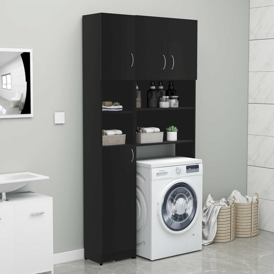 Washing Machine Cabinet Set Black Chipboard - Hommoo
