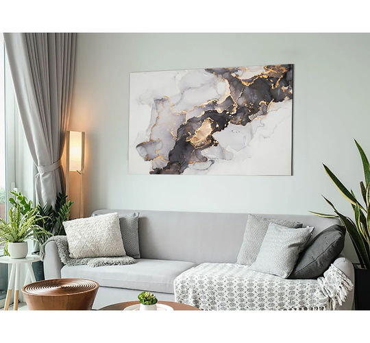 Grey And Gold Marble - Unframed Graphic Art on Metal